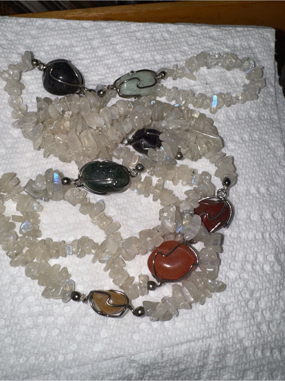 Vintage 43 inch Moonstone Chip-Charaka Style- Necklace with Mixed Gem Accents